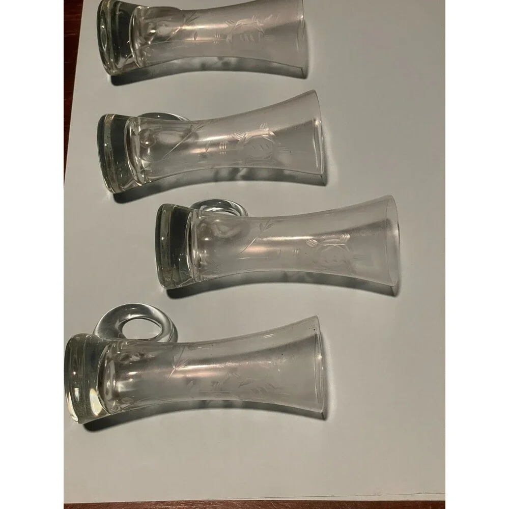 Set of 4 Vtg Mundgeblasen Kristallglas Etched Cordial Shot Glasses w/ Handles 4.